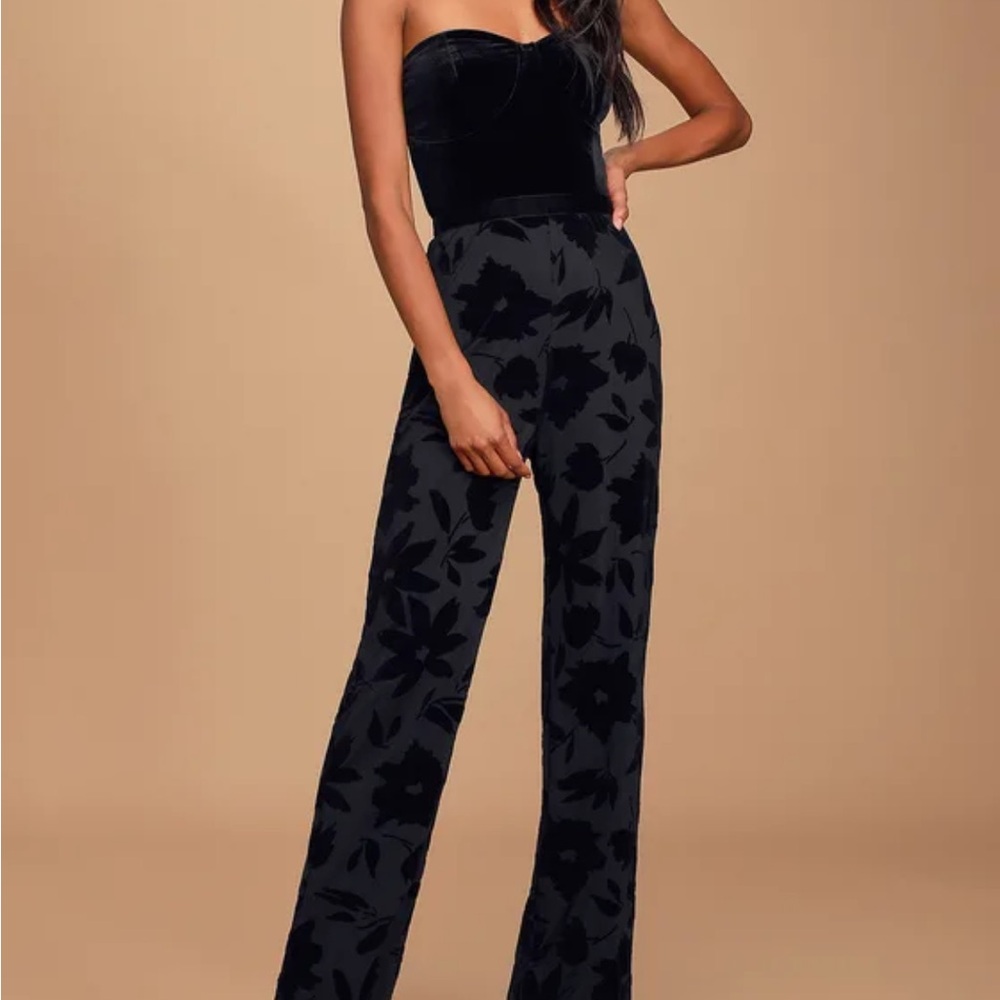 Strapless Black Floral Jumpsuit